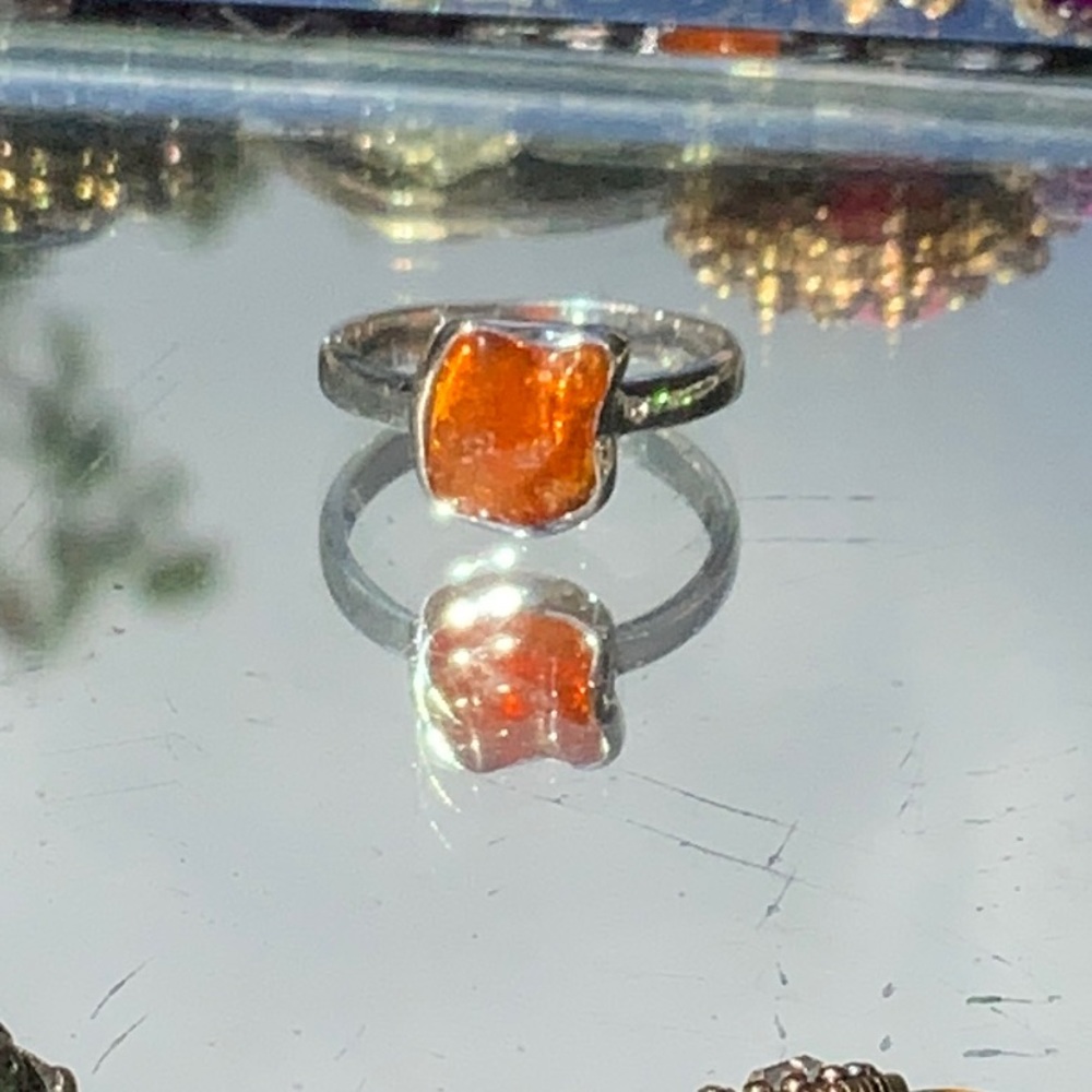 NATURAL FREEFORM MEXICAN OPAL 925 STERLING SILVER RING, SIZE 7